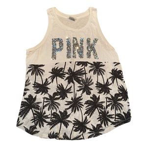Victorias Secret Pink Tropical Palm Tree Bling Tank Top